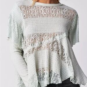 NWOT!  Free People Snowfall Lace Patchwork Ruffle Tunic Top Ice Castle ~ Large